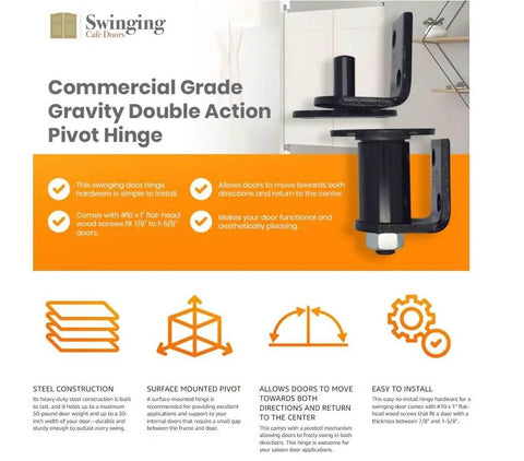 Heavy Duty Gravity Double Action Pivot Door Hinge For Saloon And Cafe Doors With Hold Open Feature Satin Chrome Finish Close-up