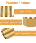 Features of Brass Pipe Fitting Set Of 10 Extension Nipple Connectors 1/2 Inch Female To 1/2 Inch Male, showcasing tight threads and durability.
