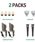 Low Voltage Landscape Spotlight Kit With 4W Warm White LED 12V Outdoor Waterproof Spotlights shown with components