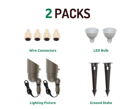 Low Voltage Landscape Spotlight Kit With 4W Warm White LED 12V Outdoor Waterproof Spotlights shown with components