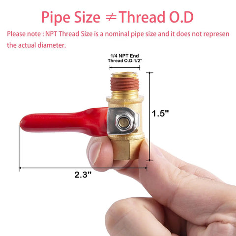 Two Pack One Quarter Inch Heavy Duty Brass Ball Valve Shut Off For Air Compressors with 180 Degree Handle and NPT Fittings
