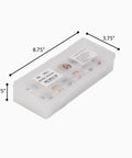 Physics Balls Set Of 12 Drilled 25mm Balls With 3mm Center Holes in durable plastic storage container with dimensions shown