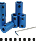 Six Pack 5mm To 8mm Bore Rigid Shaft Couplers Aluminum Alloy Blue, 25mm Length, 14mm Outside Diameter, M4 Set Screws, L Wrench Included, High Precision Shaft Alignment For CNC Robotics And Motor Projects, with couplers and hex key