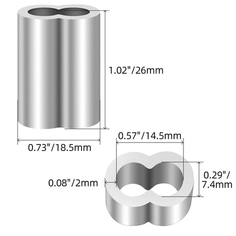 Heavy Duty Aluminum Crimping Loop Sleeve For Wire Rope And Cable Ends One Quarter Inch Six Millimeter Ferrules Crimp Sleeves For Cable Line Ends Durable Marine Outdoor Gear 50 Pack, 1/4" size