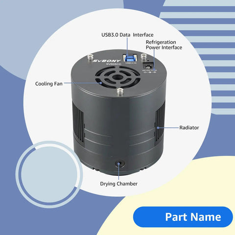 Top view of 605CC Cooled Astrophotography Camera With Double Layer Semiconductor Cooling, 9MP IMX533 USB 3.0 Color Telescope Sensor