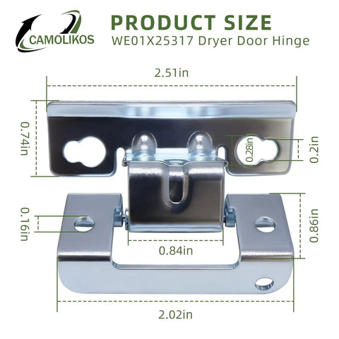 Dryer Door Hinge For GE Hotpoint 4466992 AP6032615 PS11763047 EAP11763047 Silver 1 Pack with measurements shown