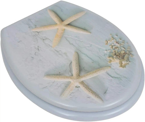 Cozy Flannel Toilet Seat Cover Featuring Stylish Sea Star Print Universal Stretch Bath Lid Wrap that Fits Almost Any Oval Bowl.