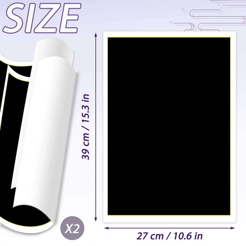 Two black laser engraving paper sheets, 15.3 x 10.6 in, for engraving on ceramics, glass, metal.