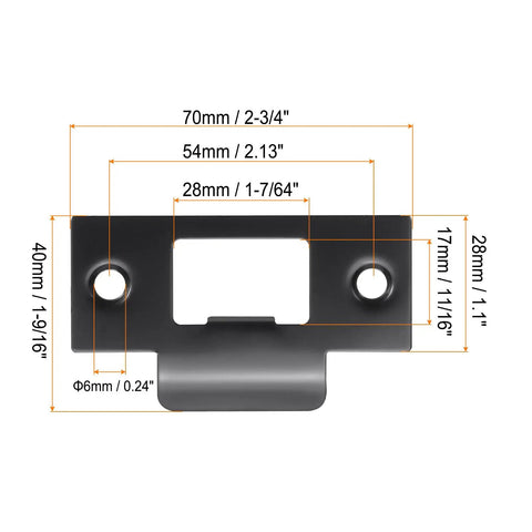 Stainless Steel T Strike Door Strike Plate 2-3/4 Inch Backplate For Interior And Exterior Doors Black Rust Resistant Durable Reinforcement for Deadbolt Lock 70x40mm Large Hole with Measurements