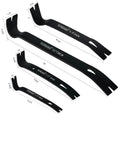 Four Piece Pry Bar Set With Five And A Half Inch Seven And A Half Inch Nine And A Half Inch And Fifteen Inch Heavy Duty Crowbars Displayed
