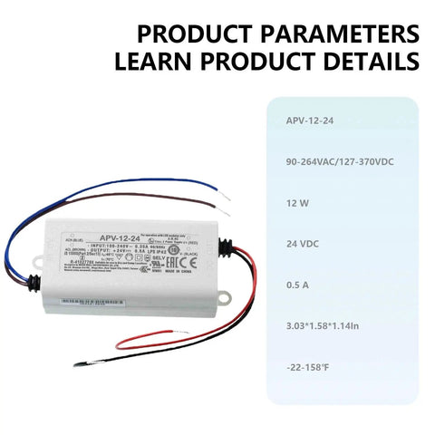Plug And Play 24 Volt Dc Industrial Power Supply Providing 12 Watt Output And Slick Overload Protection For Automation Control Systems With Top Shelf Sturdy Build Quality, showing power supply with wiring and specifications.