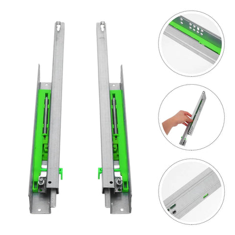 16 Inch Detachable Slow-Close Drawer Slides With Metal Rails, Heavy-Duty Cabinet Glides, hand holding slide detail view