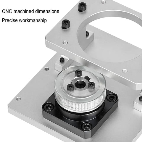 Close-up of Professional Hollow Rotary Actuator featuring rock solid angular precision, CNC machined aluminum material, and quick adjust knob.