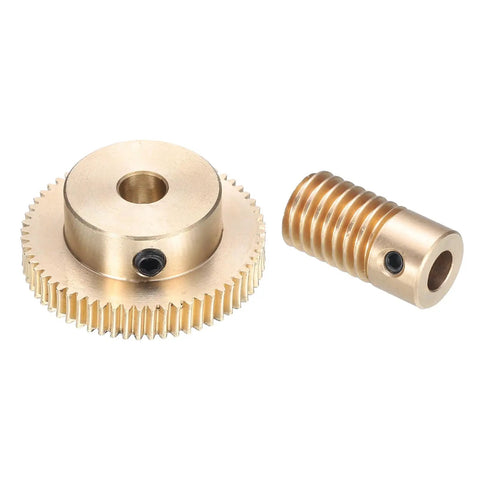 Beefy Brass Worm Gear Set 0.5 Module 60 To 1 Reduction, 5mm Bore Shaft And 6mm Bore 60 Tooth Brass Gear Wheel, 60T Drive Gear Box
