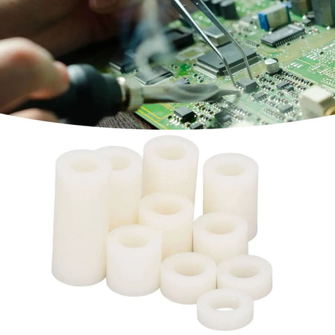 Round Nylon Standoff And Spacer Kit For PCB Board Mounting And Electrical Insulation In A Durable Storage Container, 150 Piece nylon spacers in assorted lengths for PCB board clearance