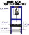 6 Ton H Frame Shop Hydraulic Press With Two Press Plates Heavy Duty Garage Ready Auto Repair Machine Adjustable Height Blue