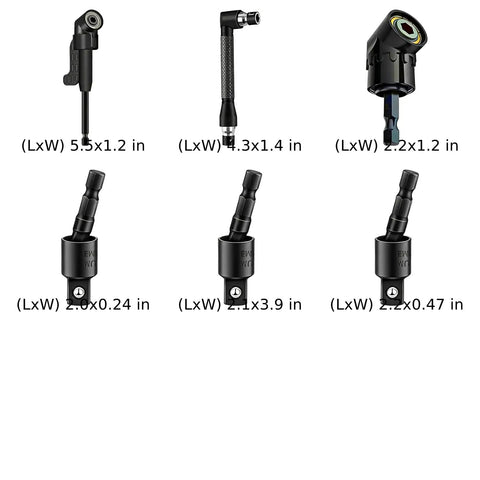 6 Pcs Right Angle Drill Attachment Set With 105 Degree Adapter And Flexible Shaft For Screwdrivers, Heavy Duty Chrome Vanadium Steel, sizes shown