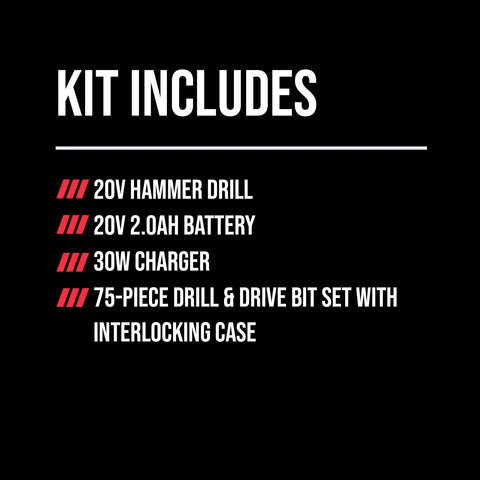 Hard Hitting 20V One Half Inch Hammer Drill Kit With 2.0Ah PWRCore 20 Battery And Charger For Wood Metal And Concrete Projects Built For DIY Pros And Everyday Home Fixes