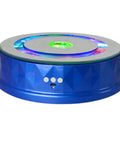 Misppro Electric Jewelry Turntable With Colorful LED Lights, blue geometric design, 9 inches wide, USB powered display stand.