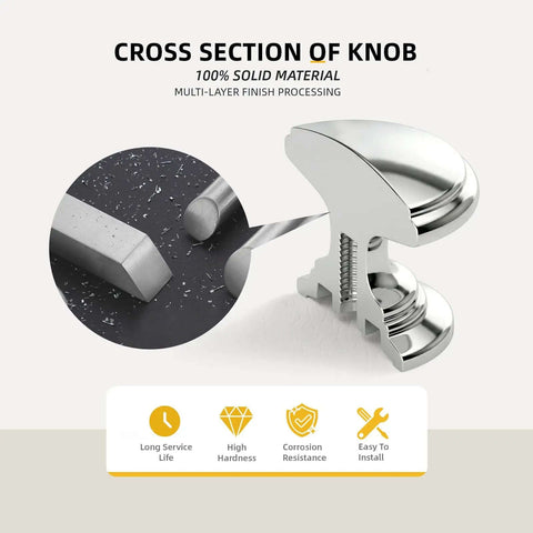Cross section of 10 Pack Chrome Cabinet Knobs Solid Zinc Alloy Hardware With Polished Chrome Finish highlighting solid material