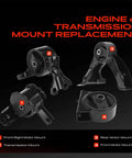 Direct Fit Engine And Transmission Mount Kit Set Of 4 For Mitsubishi Lancer And Outlander Sport With Manual Transmission Easy Drop In Swap Built Heavy Duty For A Tight Smooth Ride, showcasing all four mounts.