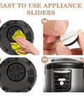 12 Piece Kitchen Appliance Sliders Set With Self Adhesive Pads for moving appliances without scratches shown in four steps.