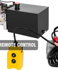 12V Hydraulic Pump For Dump Trailers And Car Lifting, Double Acting Electric Power Unit with remote control shown
