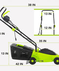 Dimensions of Corded Electric Lawn Mower 12 Amp Grass Cutter With Dethatcher 13 Inch Cutting Deck And Collection Bag