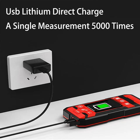 DOJBK Rechargeable Wall Detector charging via USB lithium direct charge showing power indicator.