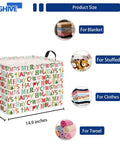 Slick Rectangular Storage Basket Waterproof Canvas Bin Collapsible Christmas Gift Organizer And Room Decor displayed with dimensions 14.9x10.2x9.8 inches.