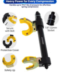 MacPherson Strut Spring Compressor Kit Universal Interchangeable Fork Tool with safety lip, bolt secure, and 7/8-inch socket