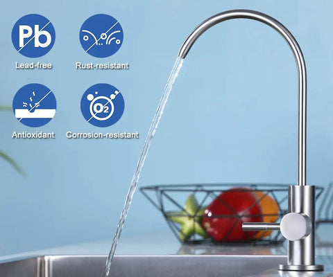 Lead Free Drinking Water Faucet for Kitchen Must Have That Fits Most Reverse Osmosis Systems, stainless steel with water stream