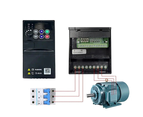 380V Economical VFD Drive Inverter For Motors 0.75kW To 2.2kW Speed Controller With 50Hz Output DC And AC Inverter Easy Install No Brainer Setup High Torque Startup Energy Saving Motor Controller connected to motor and breaker