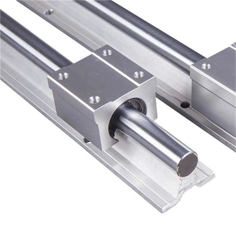 Top Tier 2pcs Sbr16 Sbr20 Linear Guide Rail Kit Featuring Smooth Motion With 4 Bearing Blocks Perfect For Diy Cnc Machines And Heavy Duty Equipment Projects At 1800 Or 2000mm Length For Serious Builders. SBR20 rail and bearing block close-up on aluminum guide