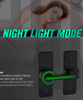 2 Pack Luminous Black 180 Degree Heavy Duty Barn Door Latches Thickened Zinc Alloy Sliding Flip Locks For Double Doors Gate And Outdoor Use Garden Yard Bathroom Garage Night Glow Green shown glowing in dark with a note about night light mode.