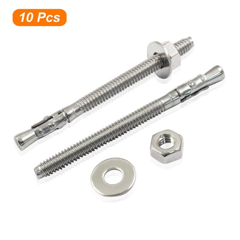 Stainless Steel Wedge Anchors For Concrete 1/4 Inch By 3-1/4 Inch 10 Pcs Rust Resistant Corrosion Resistant Clear Threads