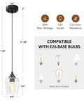 Matte Black Pendant Light For Kitchen Island With E26 Base And Adjustable Cable, glass shade, bulb compatibility chart, 60W max info