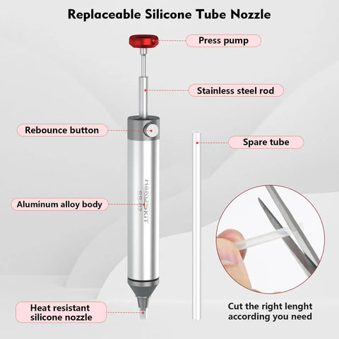 Desoldering Solder Sucker Pump No Clog Vacuum Tool For Electronics, Heat Resistant Desolder Wick Sucking Nozzle
