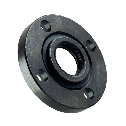 Close-up of Three Pack Five Eighths Inch Eleven Thread Hex Flange Nut For Angle Grinders Replacement Parts Fits DeWalt Models DWE4011