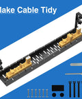 Extendable Under Desk Cable Management Tray With Clamp No Drill Metal Organizer, includes power strip holders and tools.