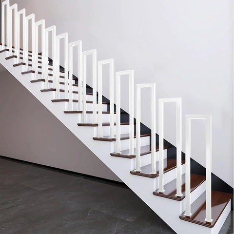 Heavy Duty Side Mount Stair Rail With Rock Solid Grip For Deck Balusters And Outdoor Steps Easy Peasy Install No Sweat Setup Built Tough As Nails Ideal Grip For Seniors And Kids All Weather Durable on white stairway.
