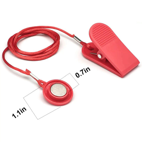 Red Magnetic Safety Switch For Treadmills Universal Magnetic Lock Emergency Stop Clip On Device with 0.7in diameter magnet.