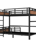 Detachable Twin XL Bunk Bed With Metal Guardrails In Walnut Finish, Space Saving Convertible Loft System That Becomes Separate Loft And Platform Beds