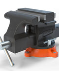 6.5 Inch Jaw Vise With 360 Degree Swivel Locking Base For Workbench, heavy duty ductile iron construction, close side view