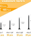Drywall And Wood Screws 165 Piece Assortment Kit Size 6 Black Coarse Thread With Phillips Bugle Head 1 Inch To 2 Inch Lengths