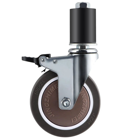 Rock Solid 4 Inch Expanding Stem Caster with lock brake, TPE wheel, chrome finish, ideal for commercial kitchen prep tables.