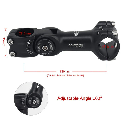 Rugged Alloy Bike Stem With 0 To 60 Degree Adjustable Angle Fits 25.4 And 31.8 Handlebar Clamps 130mm Length For Mountain Road
