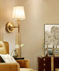Dope Warm Brass Wall Lamp With White Drum Shade, Hardwired Sconce For Bedside And Hallway in modern living room