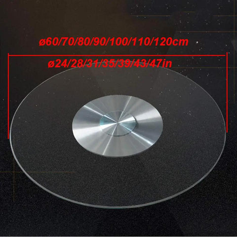 Large Lazy Susan Turntable With Clear Tempered Glass Top And Aluminum Base, shown in 70 cm diameter on black surface