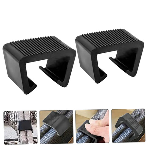 Eight Piece Outdoor Furniture Clips Set For Rattan Chairs And Sofas Easy Install No Slip Grip shown in black, securing modular sections.